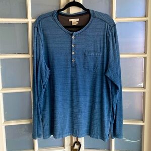 Carbon 2 Cobalt Shirt Mens Large Blue Textured Henley L/S 1/4 Button Up 144251